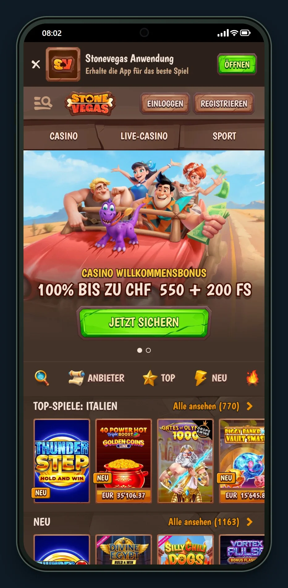 Online Casino mit Paysafecard: die Lobby von StoneVegas
