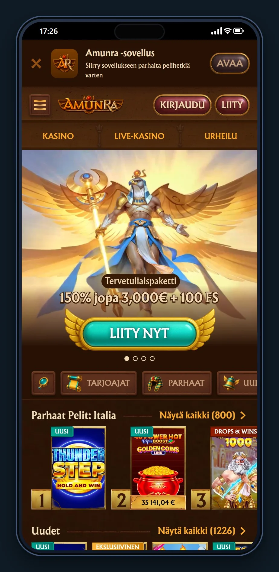 paysafecard casino: kasinon AmunRa etusivu