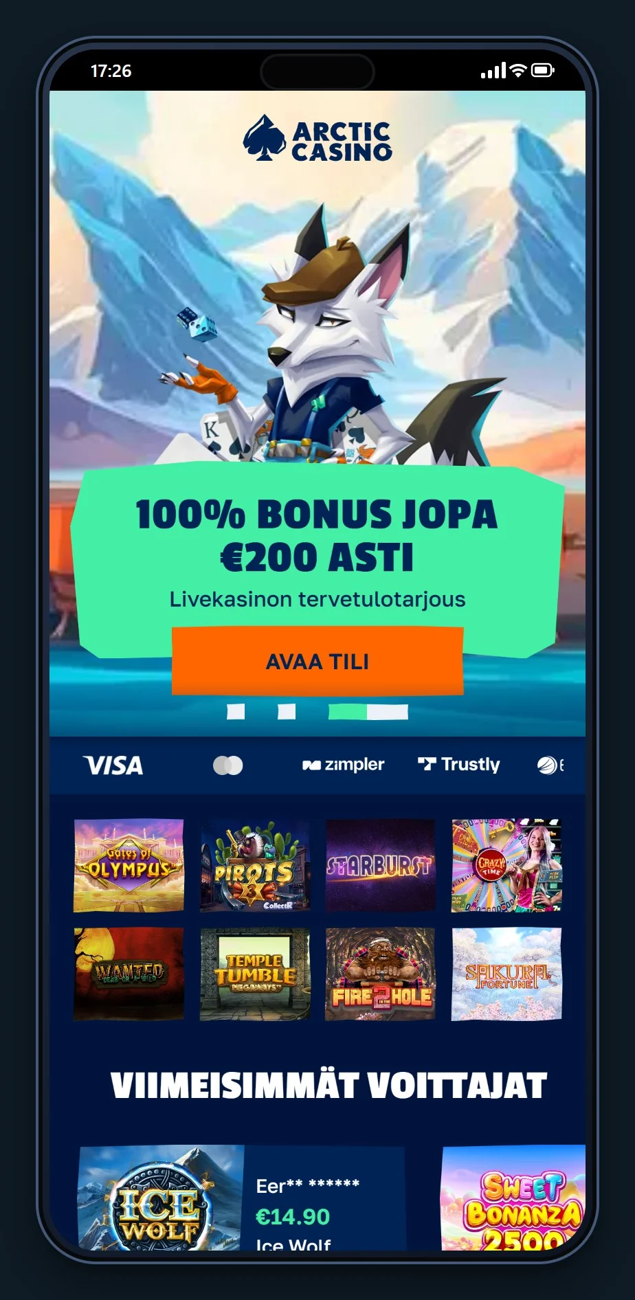 paysafe casino: kasinon Arctic Casino etusivu