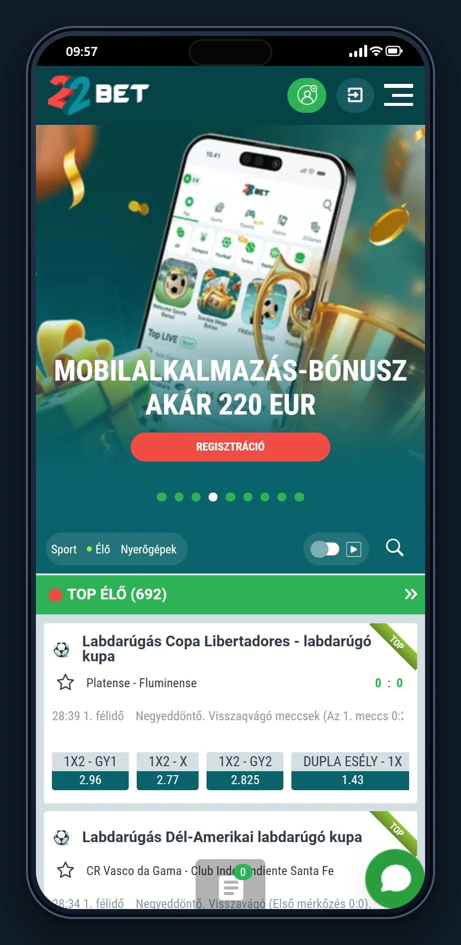 paysafecard kaszinó: 22Bet kaszinó kezdőlapja