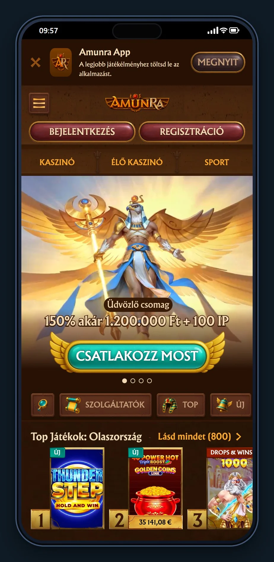 paysafecard casino: AmunRa kaszinó kezdőlapja