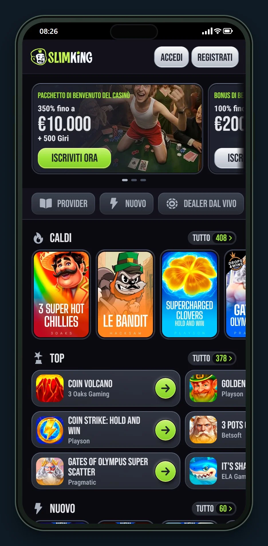 casino con pagamento paysafecard: la homepage del casinò Slimking