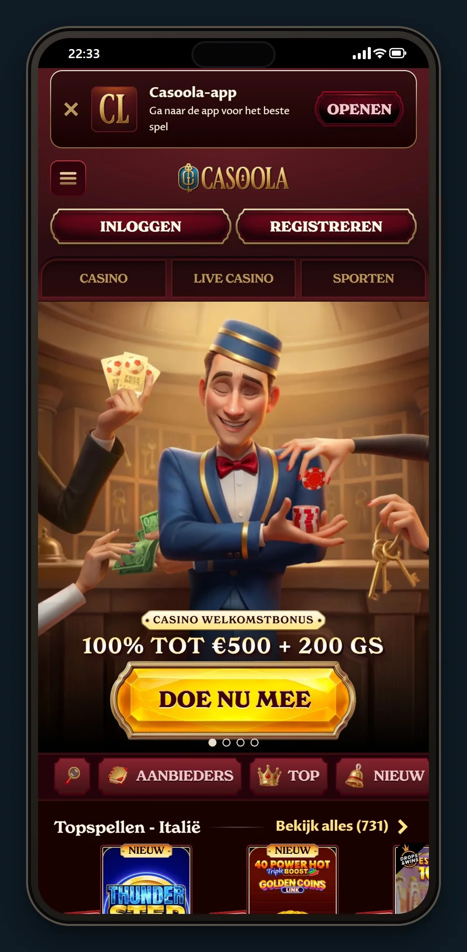 Paysafecard casino: de homepage van casino Casoola