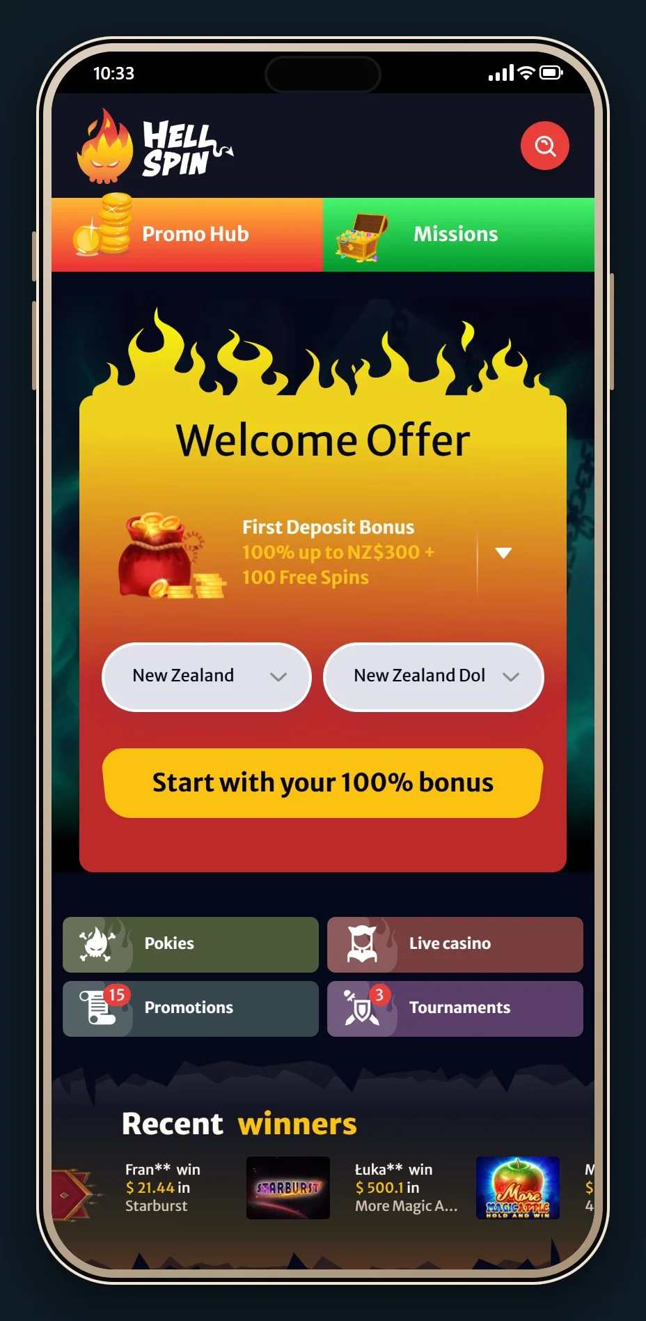 online casino paysafe: the HellSpin homepage