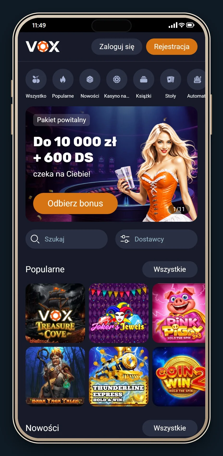 kasyno online paysafecard: ekran startowy Vox Casino