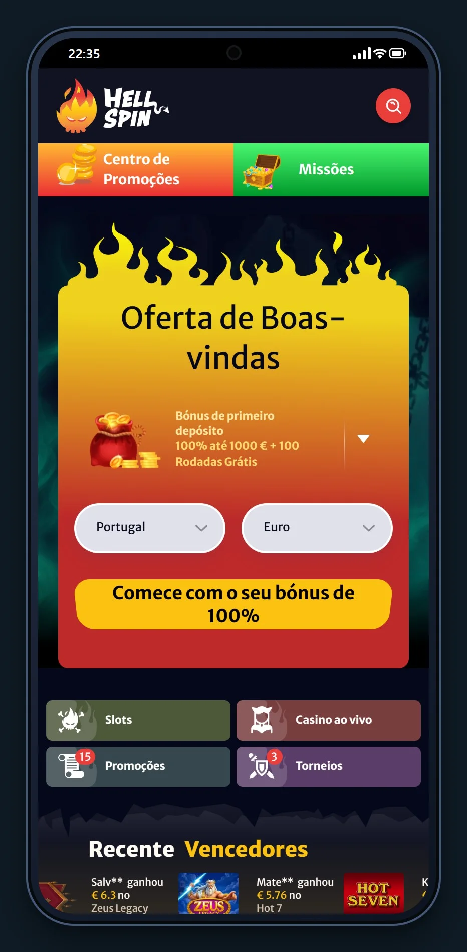 melhores casinos com paysafecard: o lobby do HellSpin