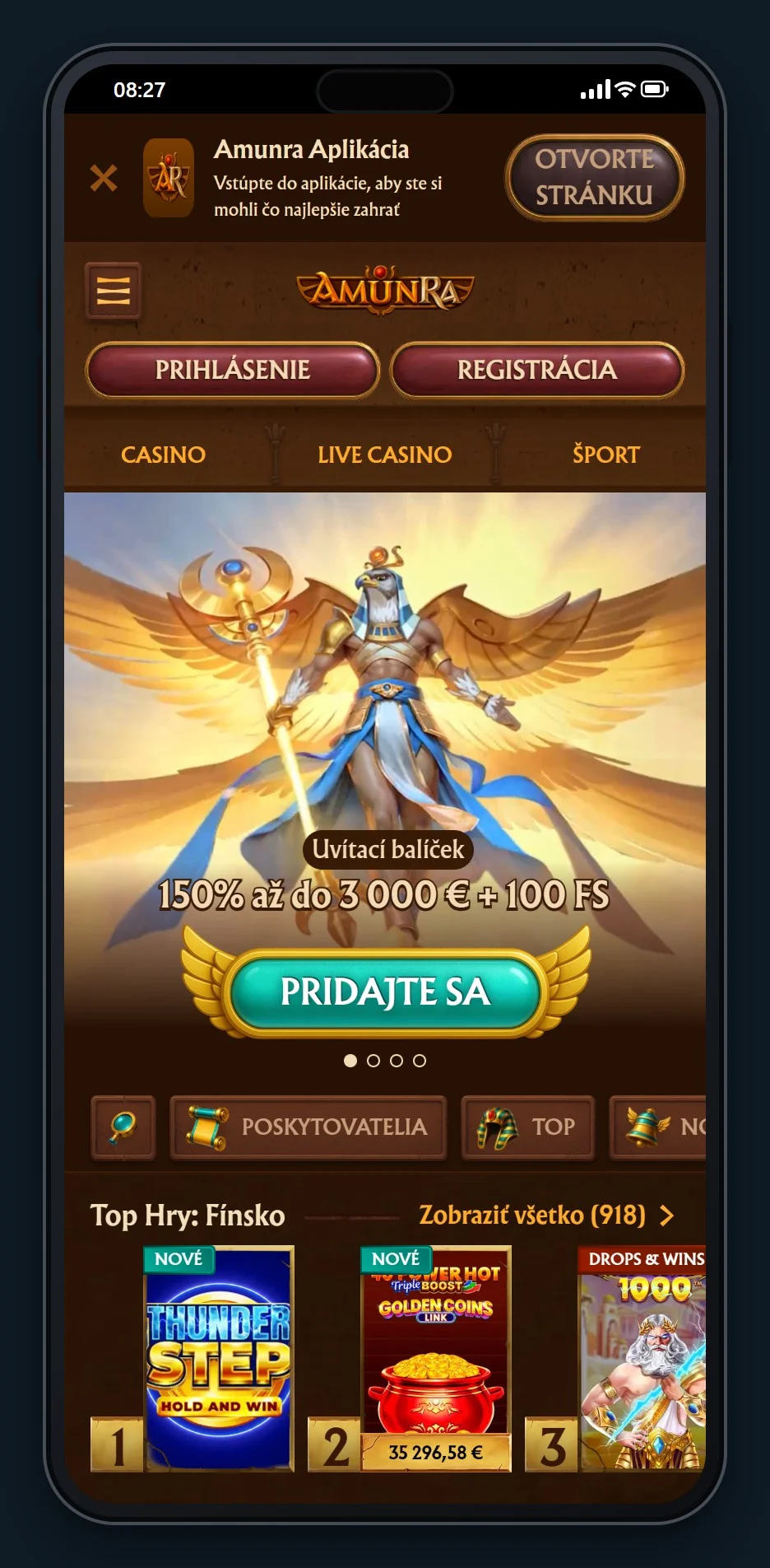 paysafecard casino: úvodná stránka AmunRa