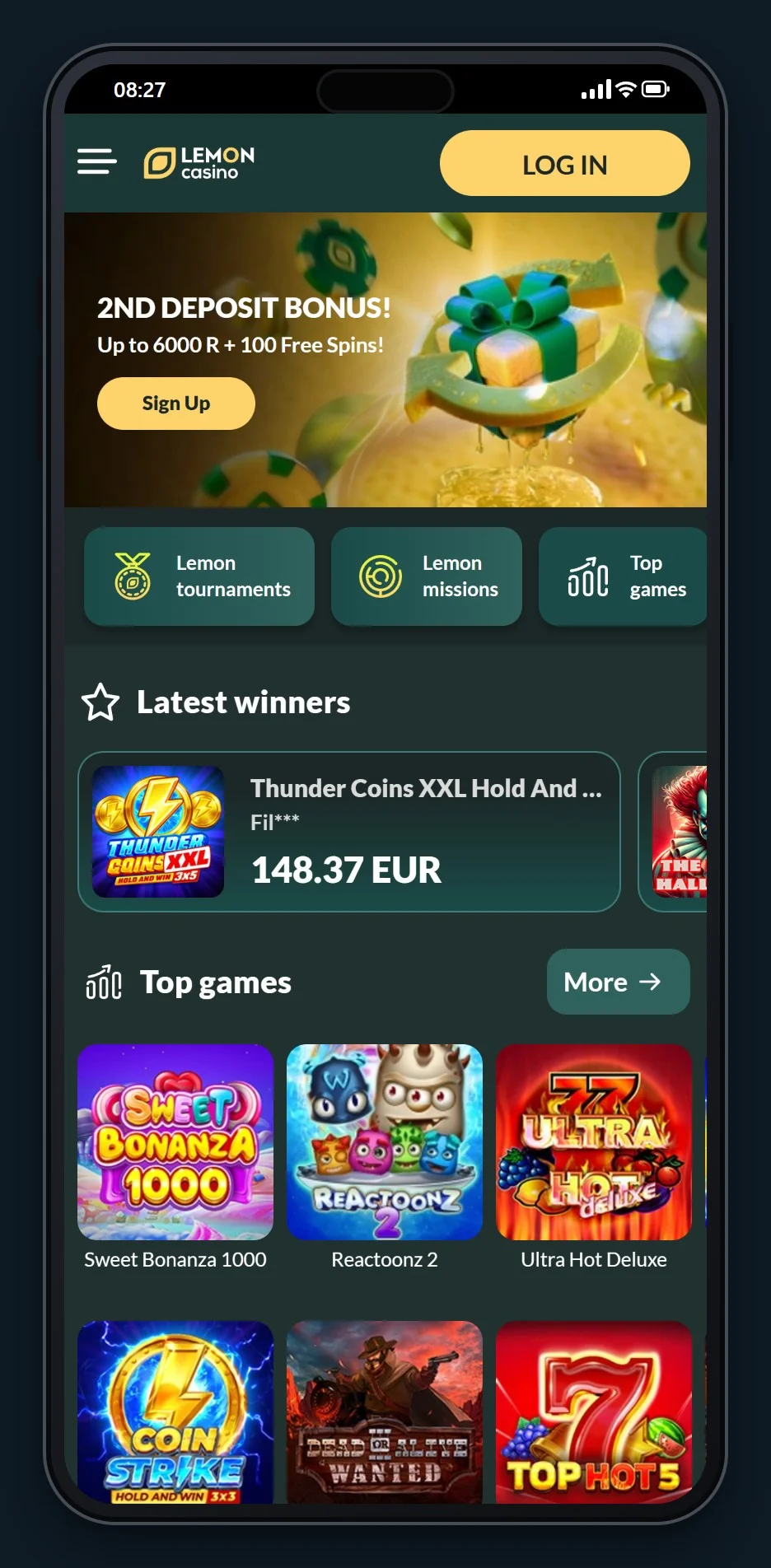 paysafecard casino online: úvodná stránka kasína Lemon Casino
