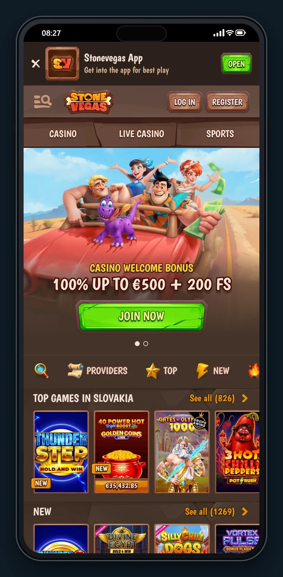online casino paysafecard: úvodná stránka kasína StoneVegas