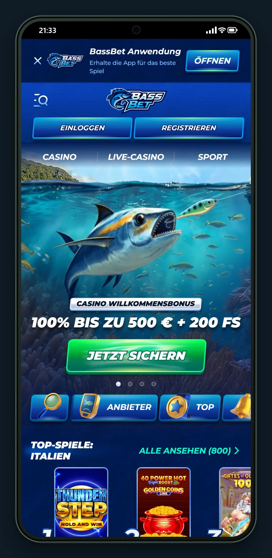beste Paysafecard Casinos: die Lobby von Bassbet